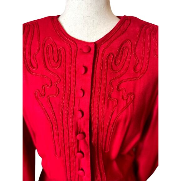 Vtg Sarah Elizabeth Red Embroidered Peplum Puff Sleeve Maxi Dress 14 Holiday - Picture 1 of 7